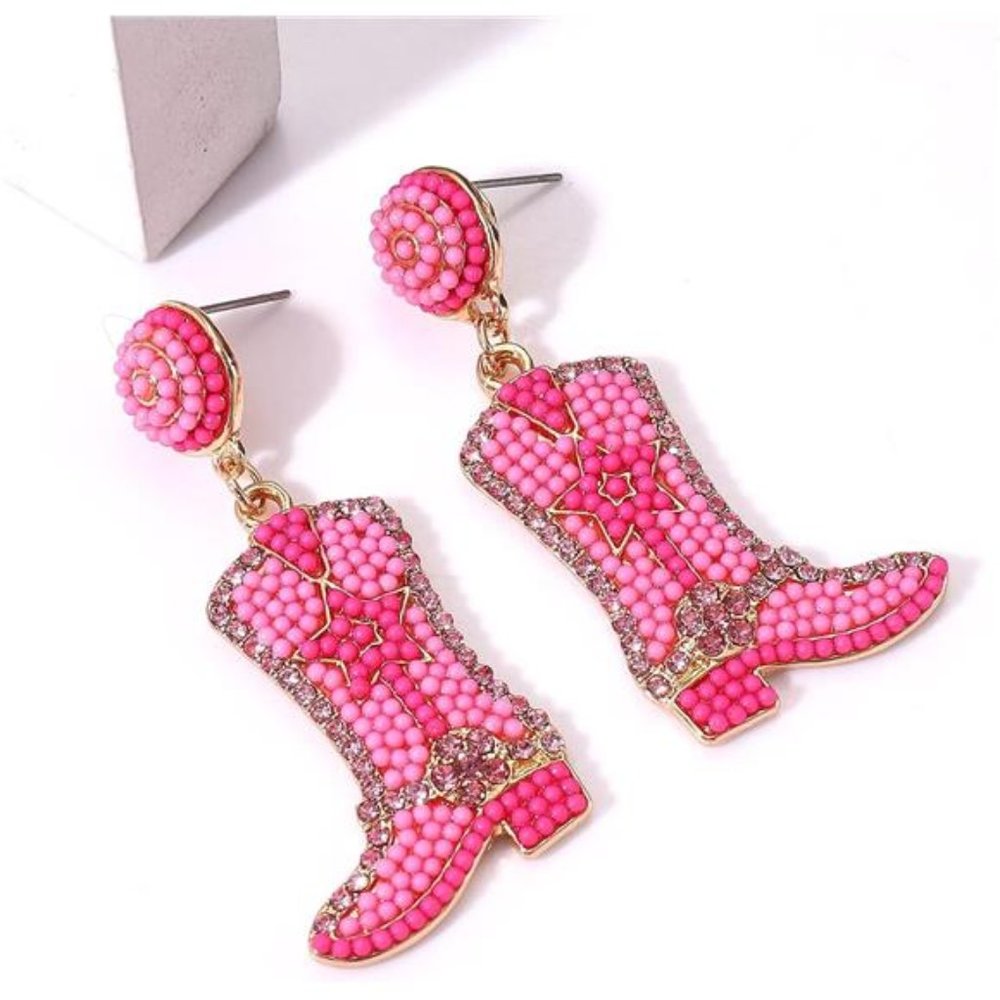 Pink Cowgirl Boot Earring Western Cowboy Boots Earrings